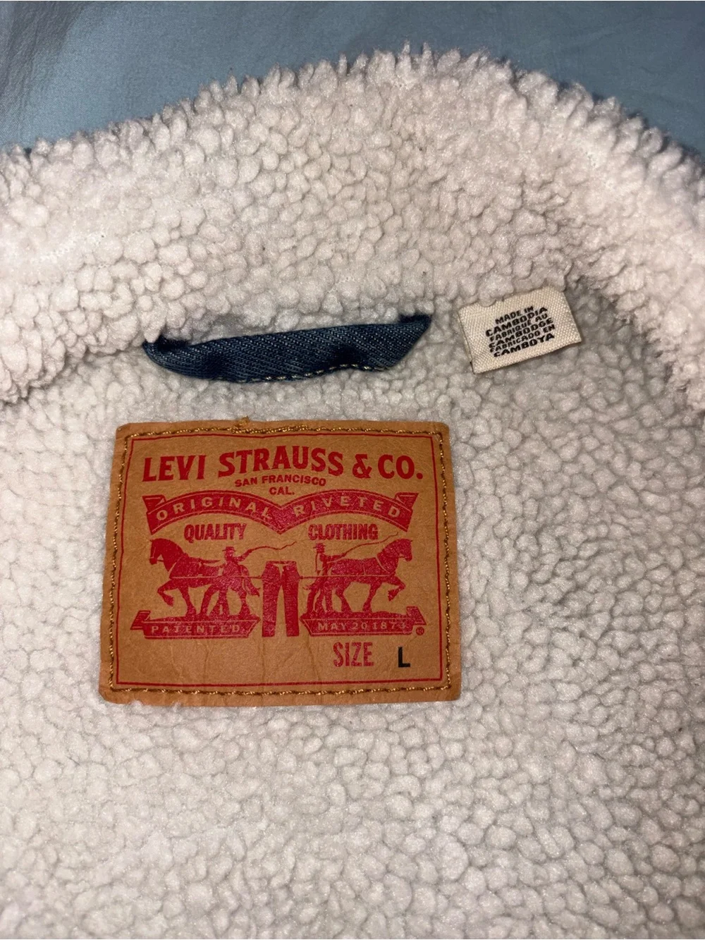 Levi's Blue Denim Sherpa Jacket with Cream Collar